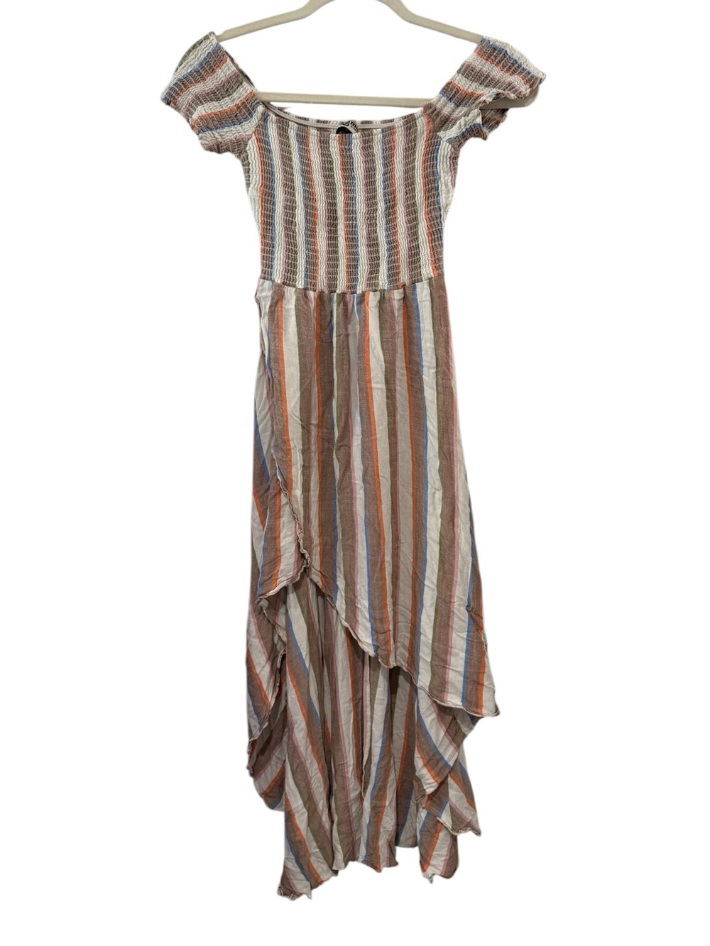 Mumu XS Stripe Off Shoulder High Low Maxi Dress Boho Festival